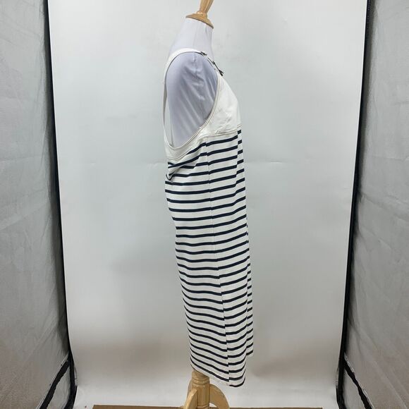 Zara Pinafore Stripe Midi Dress Womens M Medium Adjustable Wide Straps V Neck - Picture 7 of 13